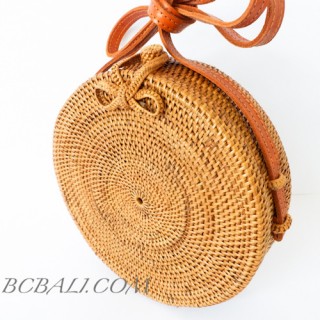 Circle bag ata grass hand woven flower strap handmade balinese